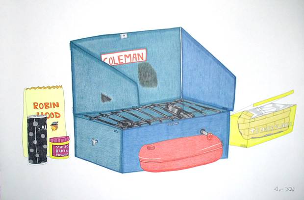Drawing of a blue Coleman camping stove